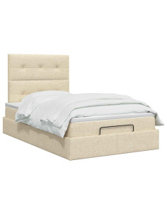 Letto ottomano con materasso Crema 120 x 190 cm Tessuto 2