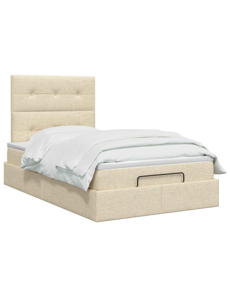 Letto ottomano con materasso Crema 120 x 190 cm Tessuto