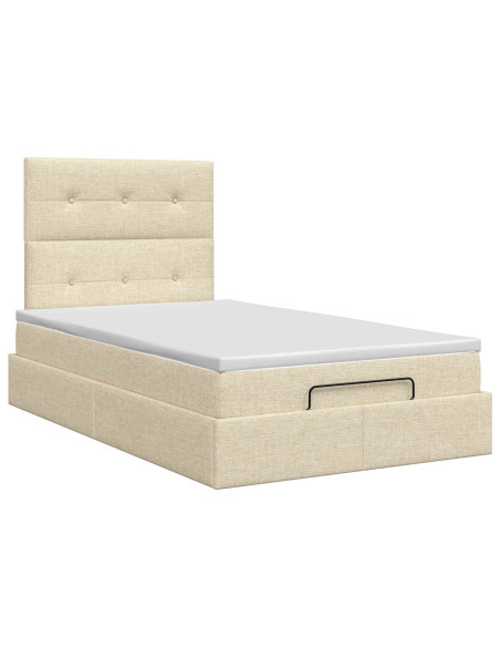 Letto ottomano con materasso Crema 120 x 190 cm Tessuto