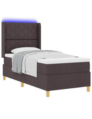 Letto a molle con strisce LED Marrone 90 x 190 cm Tessuto