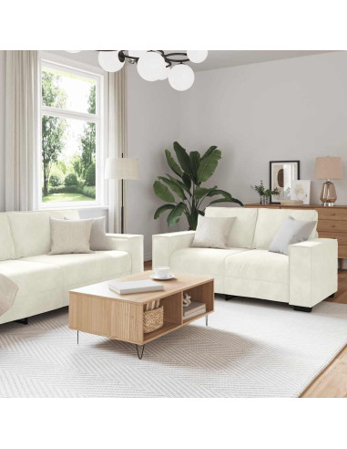 Set di Divani 2 pz con Cuscini Crema in Velluto
