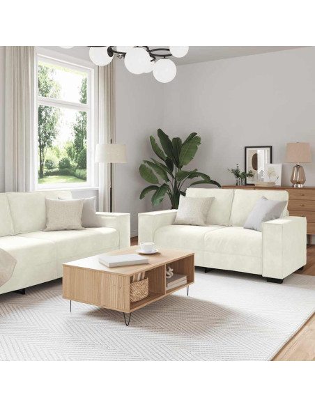 Set di Divani 2 pz con Cuscini Crema in Velluto