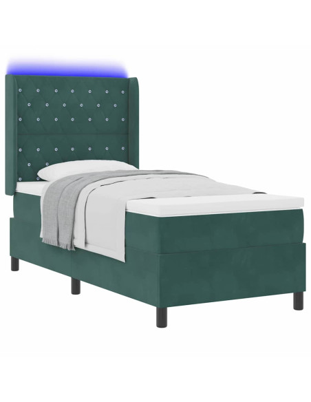 Letto a molle con materasso Verde Scuro 90 x 200 cm Velluto