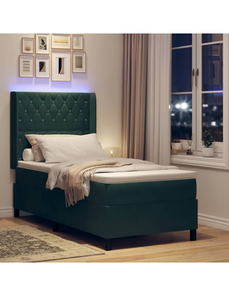 Letto a molle con materasso Verde Scuro 90 x 200 cm Velluto