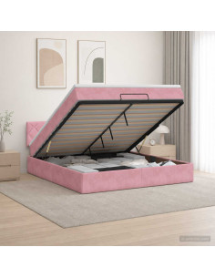 Letto ottomano con materasso Rosa 140 x 200 cm Velluto