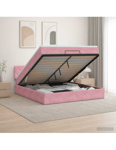 Letto ottomano con materasso Rosa 140 x 200 cm Velluto