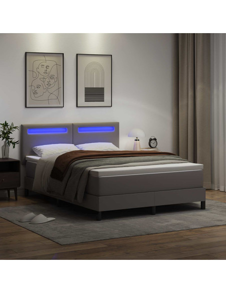 Letto a molle con materasso Grigio 160 x 200 cm Pelle sintetica