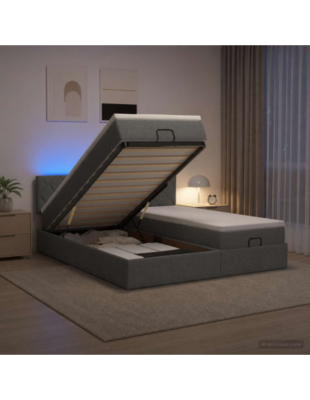 Letto Ottomano con Materasso e LED Grigio Scuro 180 x 200 cm