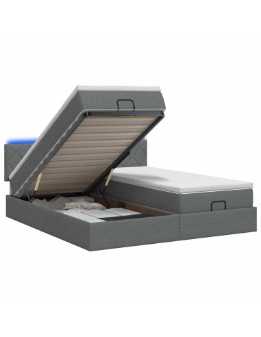 Letto Ottomano con Materasso e LED Grigio Scuro 180 x 200 cm
