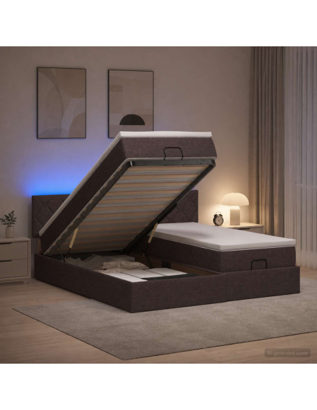 Letto Ottomano con Materasso e LED Marrone Scuro 180 x 200 cm