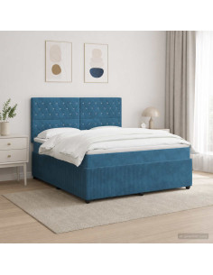 Letto Box Spring LED con Materasso Blu 160 x 200 cm Velluto