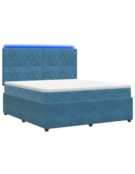 Letto Box Spring LED con Materasso Blu 160 x 200 cm Velluto