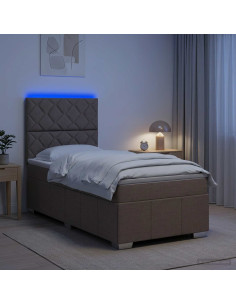 Letto Box Spring LED con Materasso Tortora 90 x 200 cm Tessuto