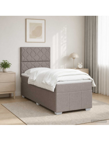 Letto Box Spring LED con Materasso Tortora 90 x 200 cm Tessuto