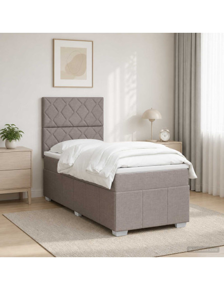 Letto Box Spring LED con Materasso Tortora 90 x 200 cm Tessuto