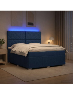 Letto Box Spring LED con Materasso Blu 140 x 200 cm Tessuto