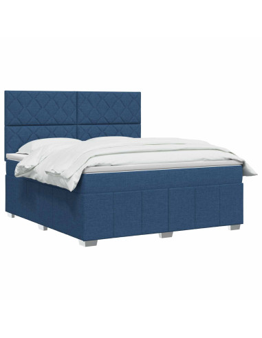 Letto Box Spring LED con Materasso Blu 140 x 200 cm Tessuto