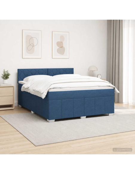 Letto Box Spring LED con Materasso Blu 140 x 200 cm Tessuto