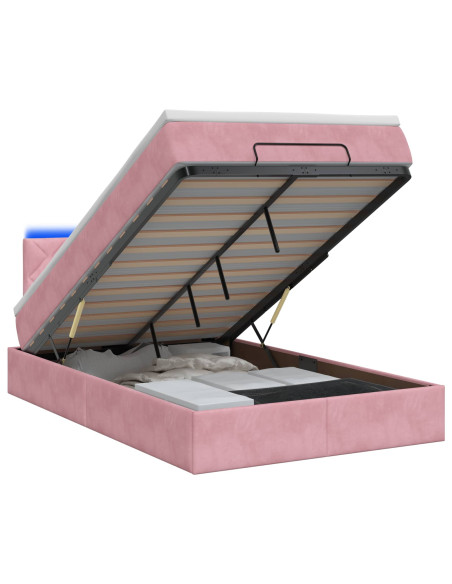 Letto Ottomano con Materasso e LED Rosa 120 x 190 cm Velluto