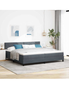 Letto a Sorgente LED Grigio scuro 200 x 200 cm Velluto