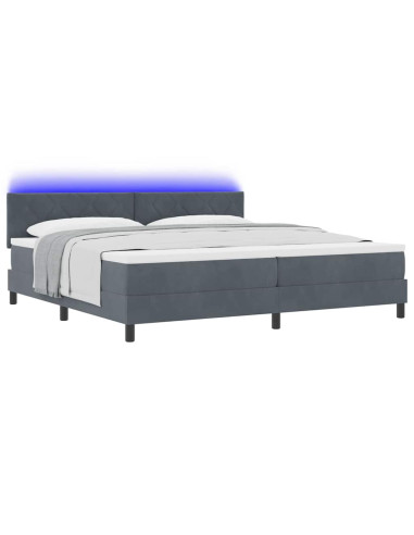 Letto a Sorgente LED Grigio scuro 200 x 200 cm Velluto