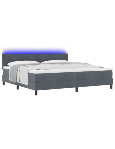 Letto a Sorgente LED Grigio scuro 200 x 200 cm Velluto