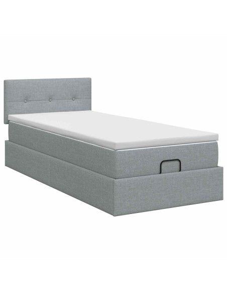 Letto ottomano con materasso Grigio Chiaro 100 x 200 cm Tessuto