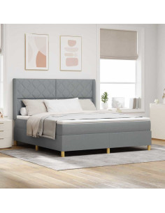 Letto a molle con testiera Grigio chiaro 180 x 200 cm Tessuto
