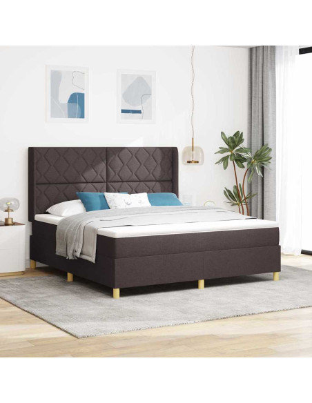 Letto a molle con testiera Marrone Scuro 180 x 200 cm Tessuto