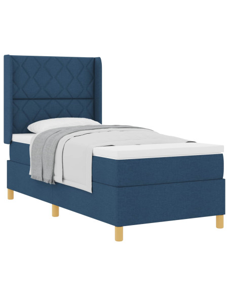 Letto a molle con testiera Blu 90 x 190 cm Tessuto