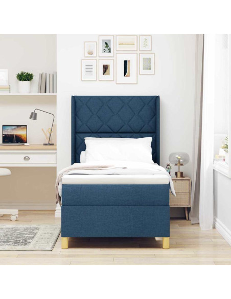 Letto a molle con testiera Blu 90 x 190 cm Tessuto