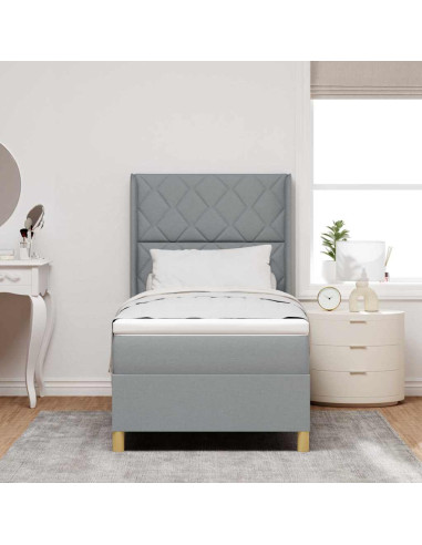 Letto a molle con testiera Grigio chiaro 90 x 200 cm Tessuto