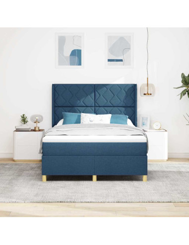Letto a molle con testiera Blu 140 x 190 cm Tessuto