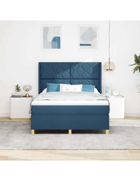 Letto a molle con testiera Blu 140 x 200 cm Tessuto