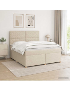 Letto box spring con materasso Crema 180 x 200 cm Tessuto