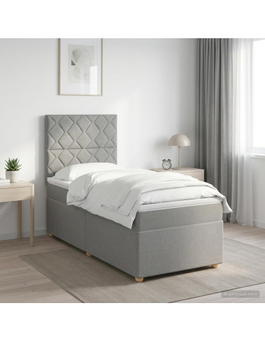 Letto Box Spring LED con Materasso Grigio Chiaro 90 x 190 cm