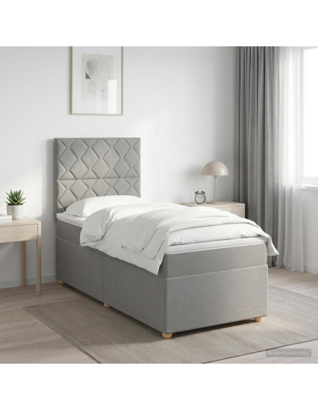Letto Box Spring LED con Materasso Grigio Chiaro 90 x 190 cm