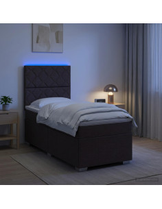 Letto Box Spring LED con Materasso Marrone Scuro 90 x 200 cm