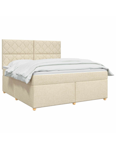 Letto box spring con materasso Crema 180 x 200 cm Tessuto