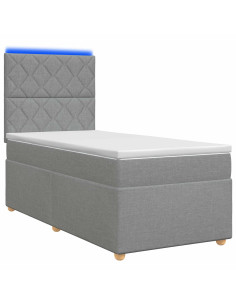 Letto Box Spring LED con Materasso Grigio Chiaro 90 x 190 cm 2