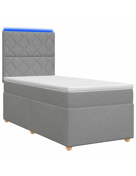 Letto Box Spring LED con Materasso Grigio Chiaro 90 x 190 cm