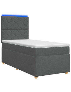 Letto Box Spring LED con Materasso Grigio Scuro 90 x 190 cm 2