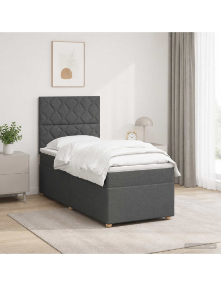 Letto Box Spring LED con Materasso Grigio Scuro 90 x 190 cm
