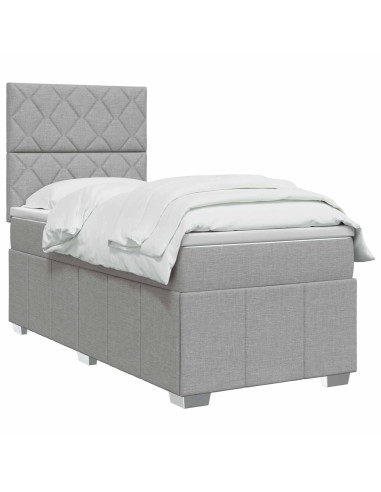 Letto Box Spring LED con Materasso Grigio Chiaro 90 x 190 cm