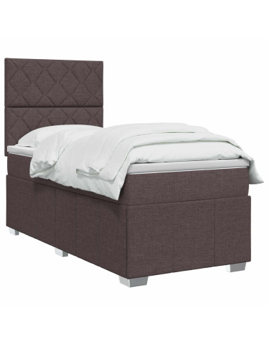 Letto Box Spring LED con Materasso Marrone Scuro 90 x 200 cm