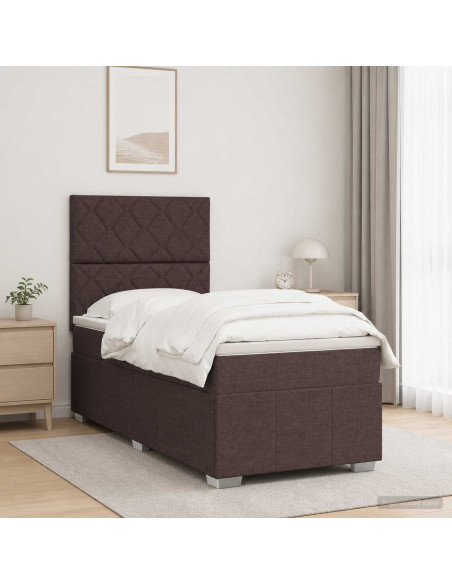 Letto Box Spring LED con Materasso Marrone Scuro 90 x 200 cm