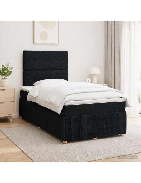 Letto Box Spring LED con Materasso Nero 120 x 200 cm Tessuto