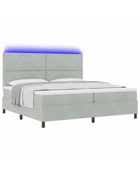 Letto a Sorgente LED Grigio chiaro 200 x 200 cm Velluto