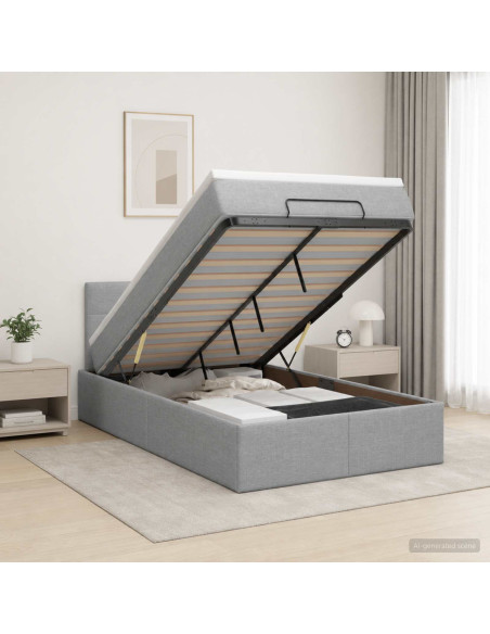 Letto Ottomano con Materasso e LED Grigio Chiaro 120 x 200 cm