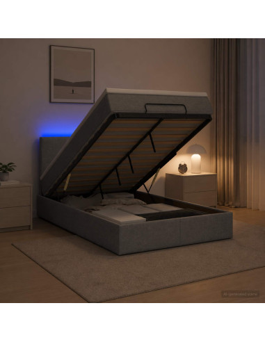 Letto Ottomano con Materasso e LED Grigio Chiaro 120 x 200 cm